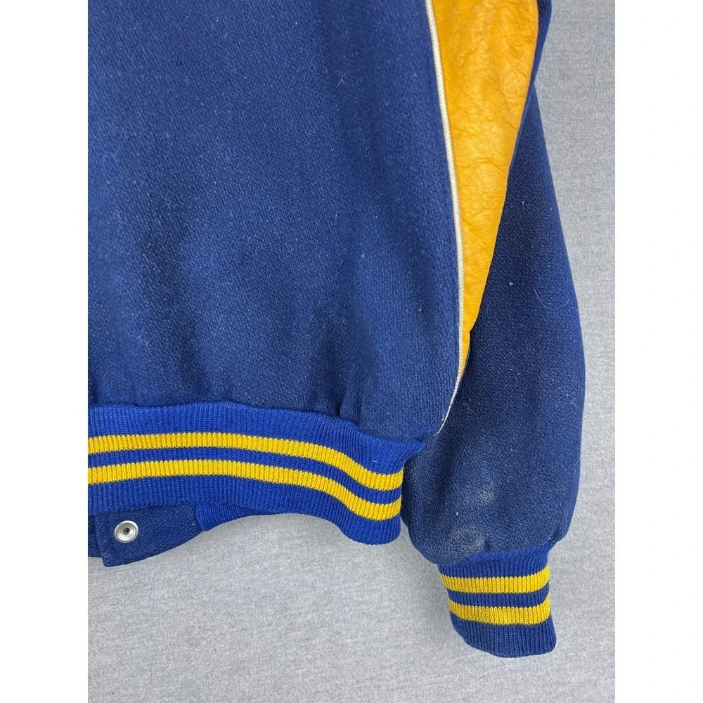 Vintage Lehman‎ Varsity Letterman Jacket Mens Blue Yellow Leather True Vintage